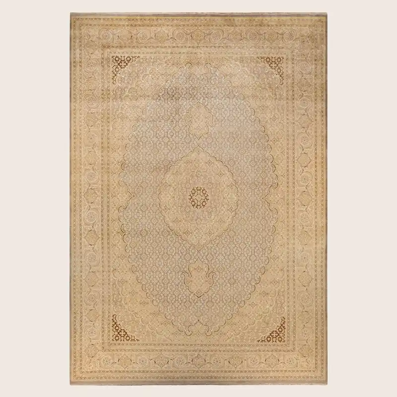 Beige Traditional Mogul Wool Rug - 10' x 14'5"