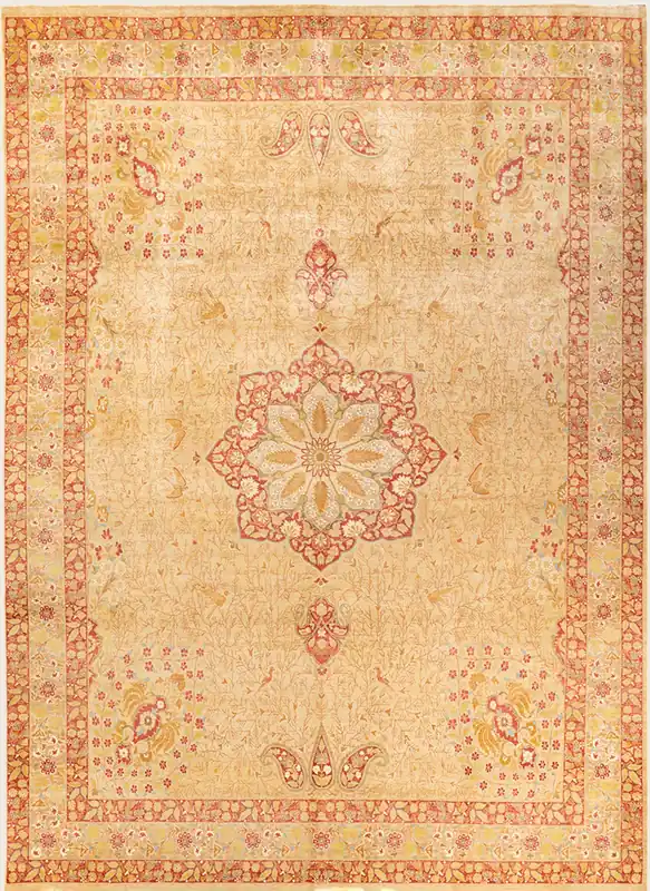 Yellow Traditional Mogul Wool Rug - 9'1" x 12'8"