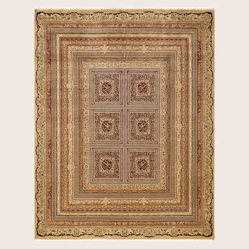 Yellow Traditional Mogul Wool Rug - 8' x 10'3"