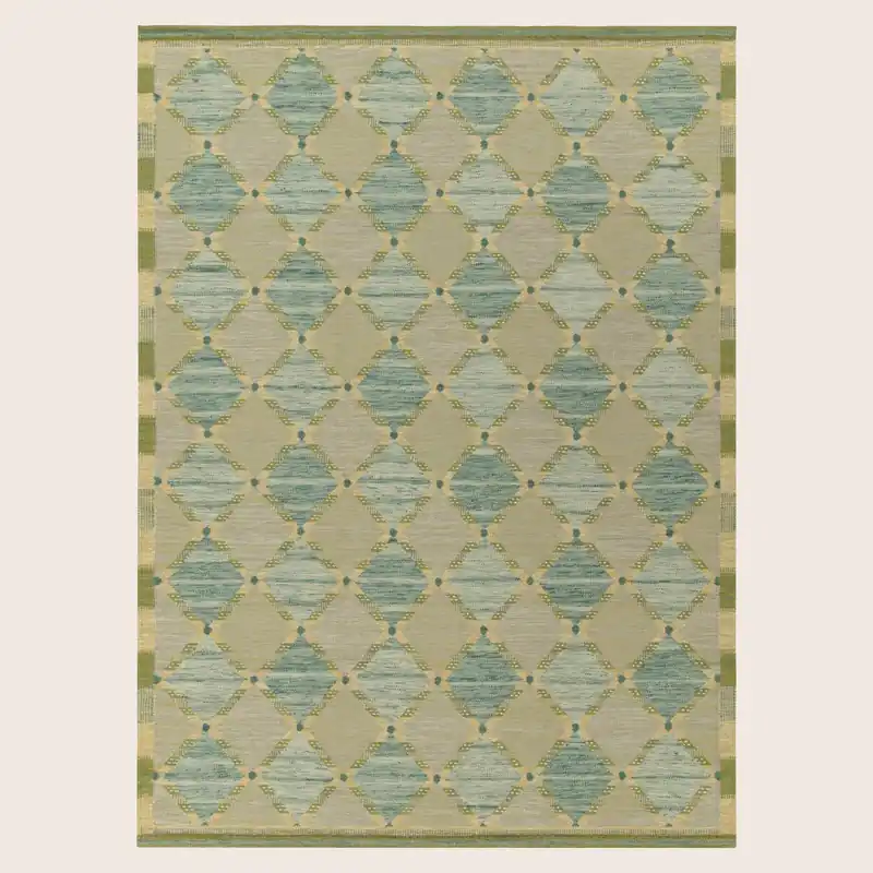 Green Transitional Swedish Inspired Wool Rug - 6' x 9'