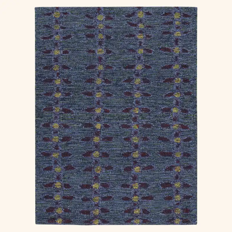 Blue Flatweave Swedish Inspired Wool Rug - 3'7" x 4'11"