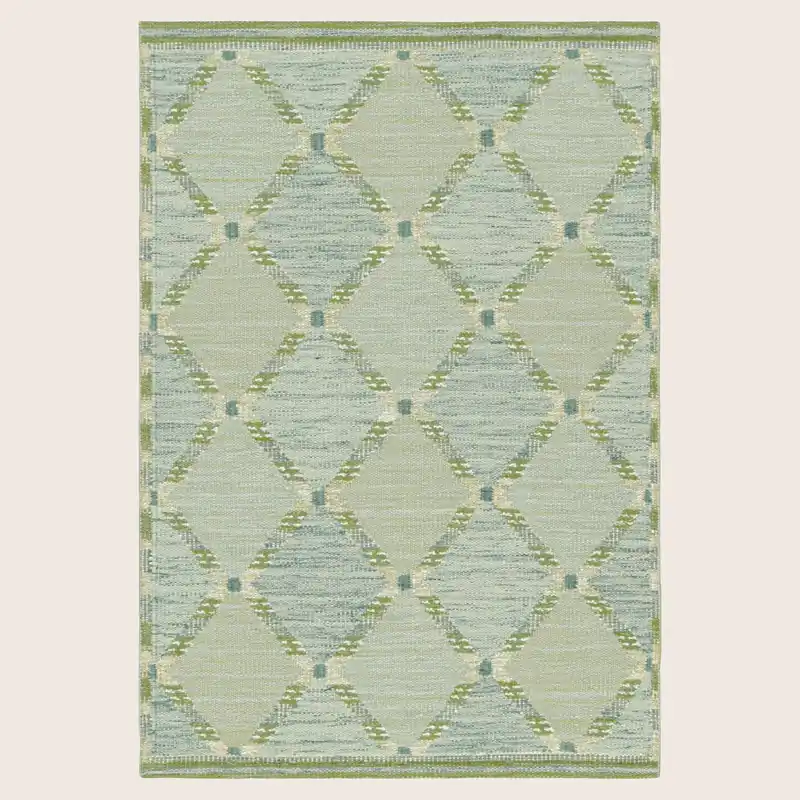 Green Flatweave Swedish Inspired Wool Rug - 4'1" x 6'