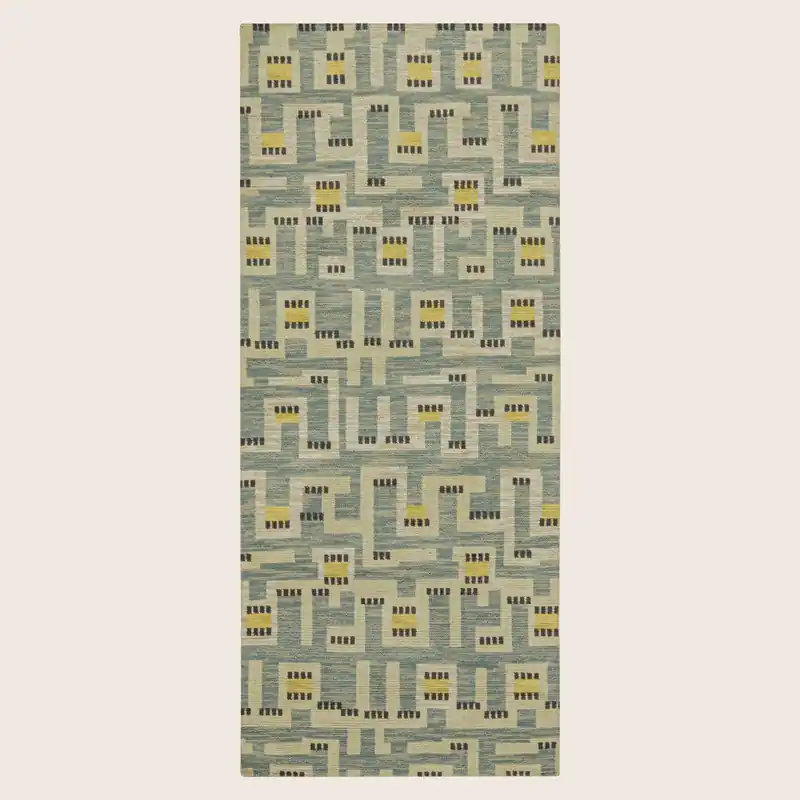 Blue Transitional Swedish Inspired Wool Runner - 4'1" x 9'5"