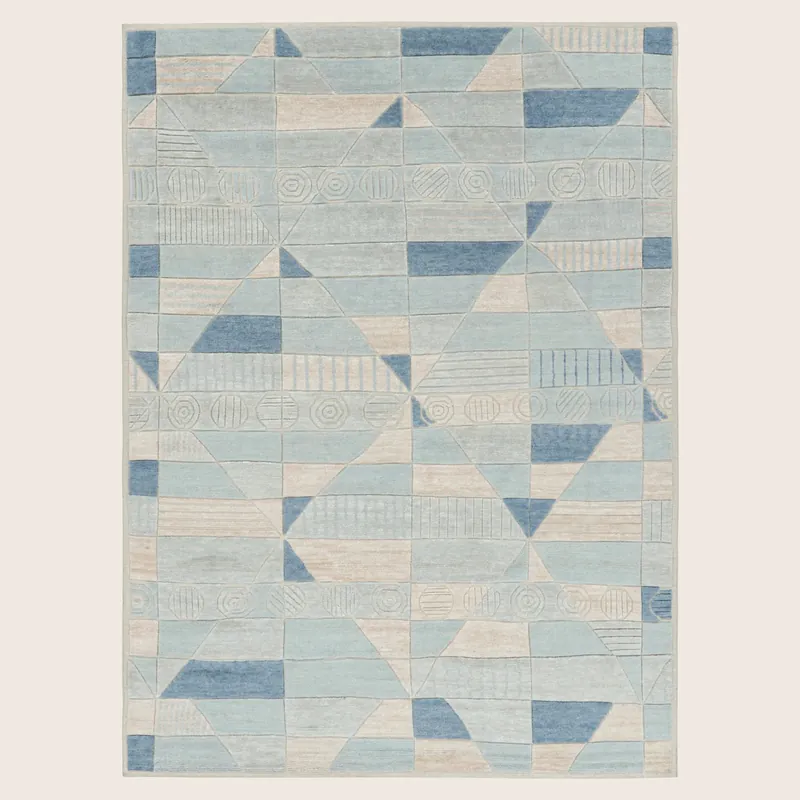 Blue Transitional Swedish Inspired Wool Rug - 9'1" x 12'1"