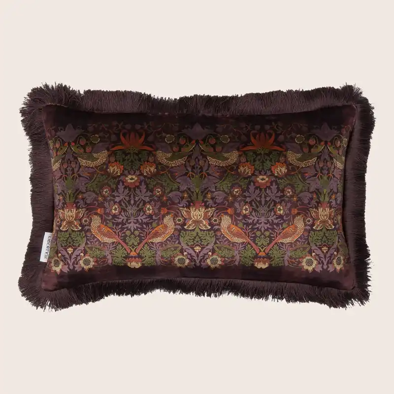 Strawberry Thief Fringe Lumbar Pillow, Purple - Liberty
