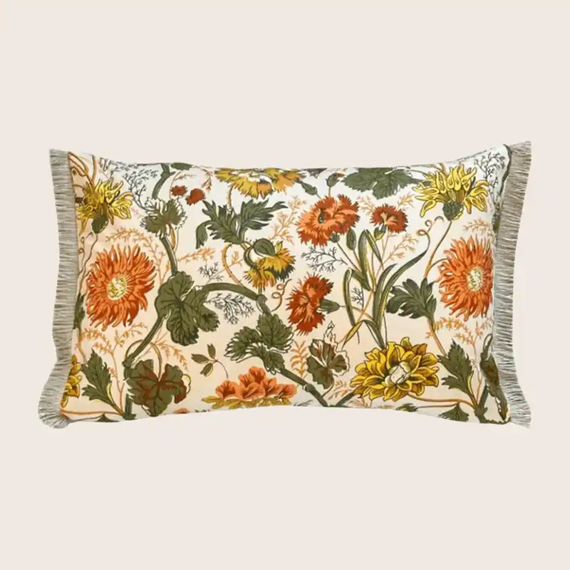 Vintage 1970s Floral Pint Lumbar Pillow - Threads Soft Goods