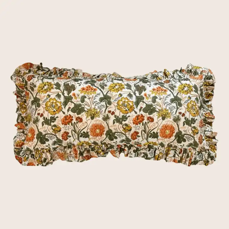 Vintage 1970s Floral Print Ruffle Pillow - Threads Soft Goods