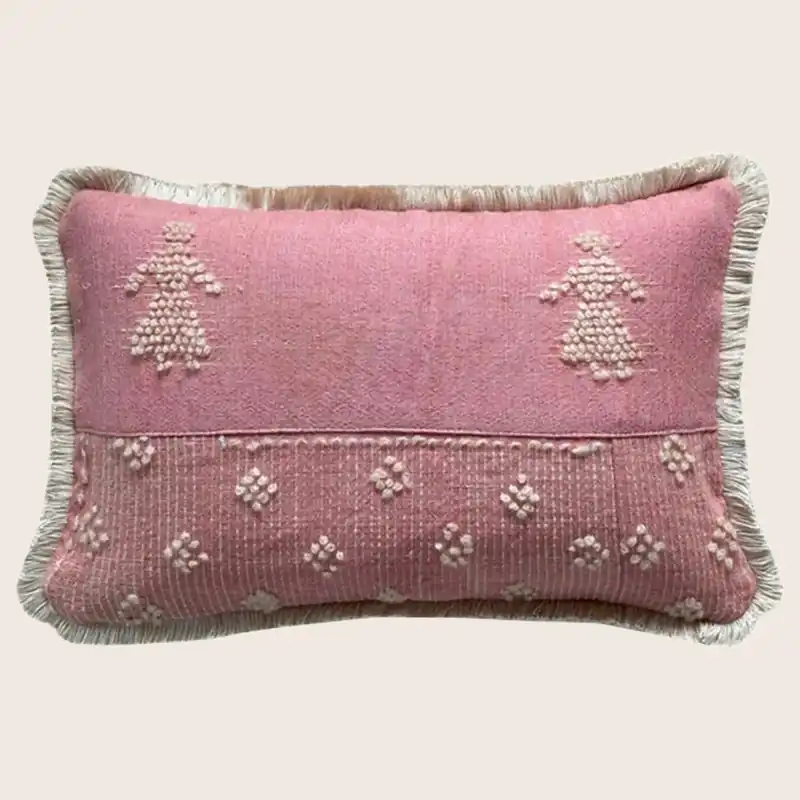 Vintage Handspun Wool Lumbar Pillow, Figures - Threads Soft Goods