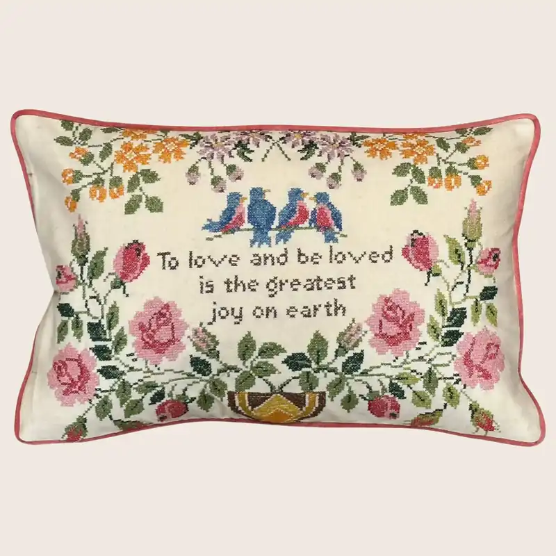 Vintage Cross Stitch Lumbar Pillow - Threads Soft Goods