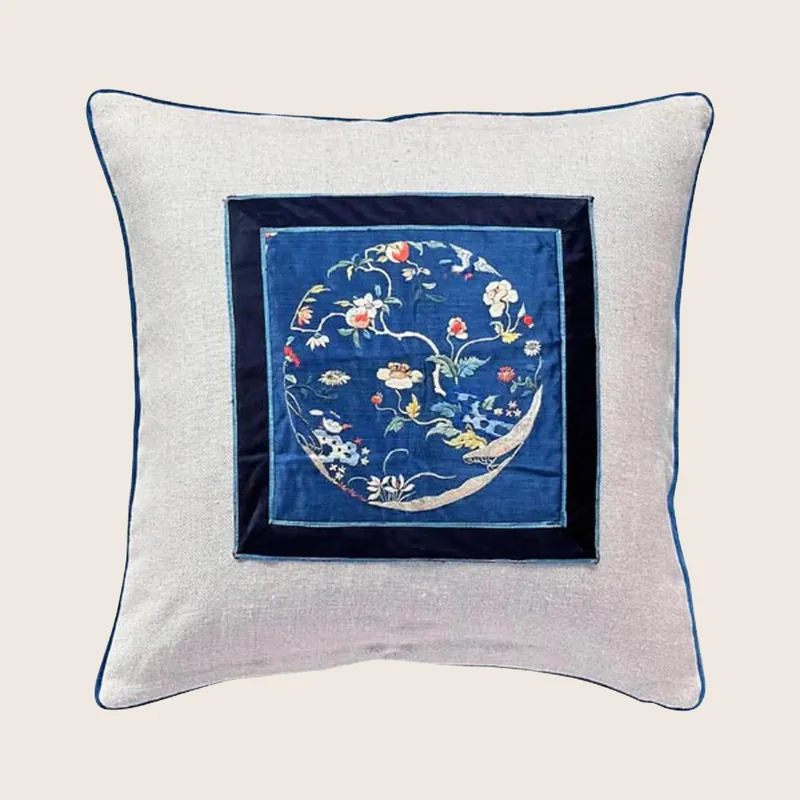 Vintage Silk Embroidery Pillow, Moon Garden - Threads Soft Goods