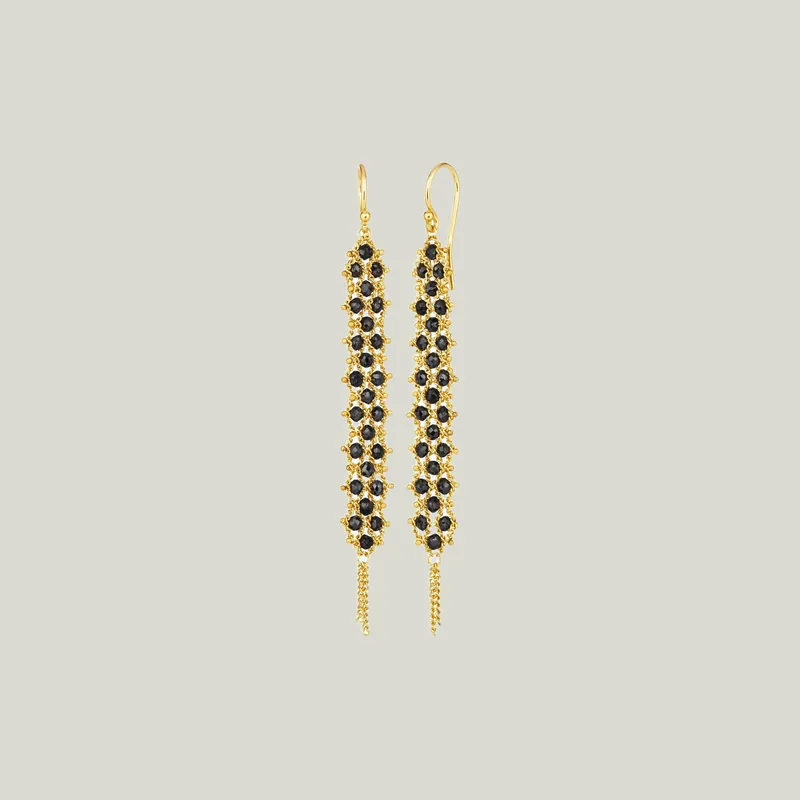 Long Black Diamond Textile Earring - Amali (Consigned)