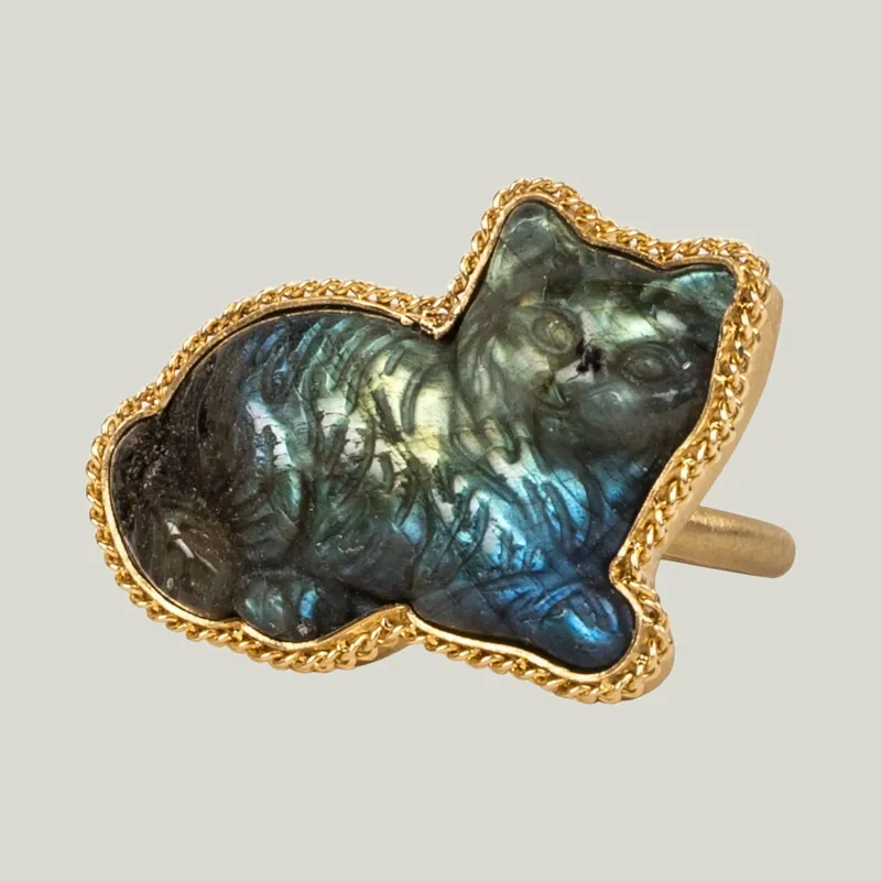 Limited Edition Carved Labradorite Cat Ring - Amali (Consigned)