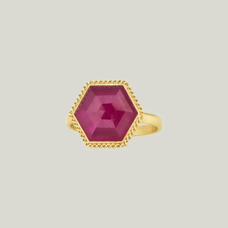 One of a Kind Large Hexagon Ruby Ring - Amali (Consigned)