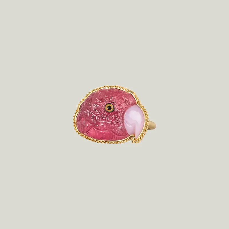 One of a Kind Tourmaline and Pink Opal Parrot Ring - Amali (Consigned)