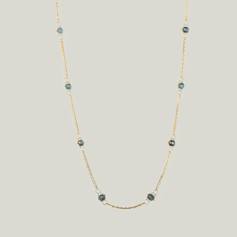 Textile Necklace in London Blue Topaz - Amali (Consigned)