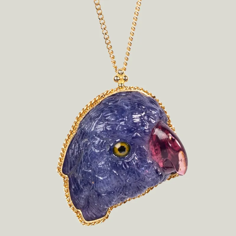 One of a Kind Tanzanite and Tourmaline Purple Parrot Necklace - Amali (Consigned)