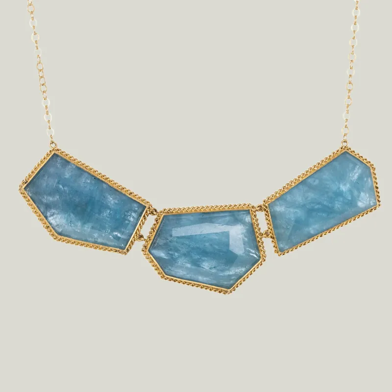 One of a Kind Large 3 Stone Aquamarine Necklace - Amali (Consigned)