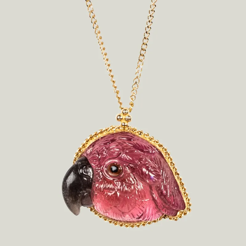 One of a Kind Tourmaline Pink Parrot Necklace - Amali (Consigned)