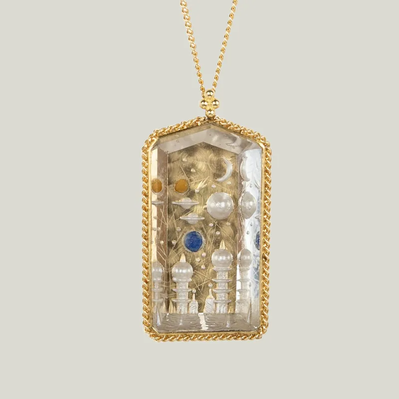 One of a Kind Futuristic Scene Quartz Necklace - Amali (Consigned)