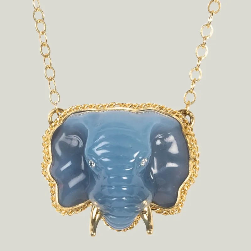 One of a Kind Blue Opal and Diamond Elephant Necklace - Amali (Consigned)