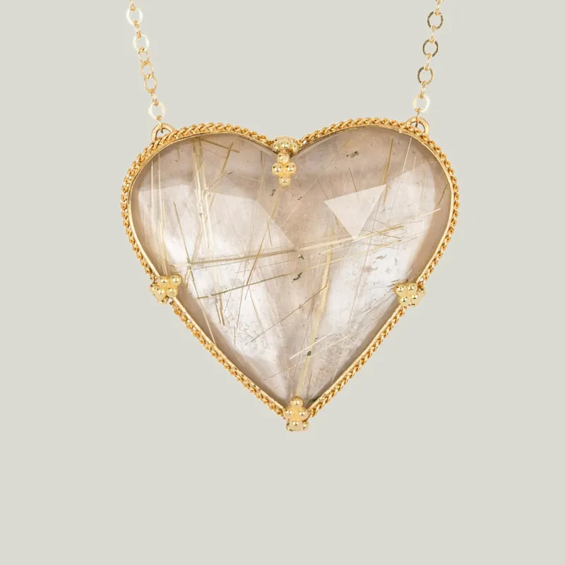 One of a Kind Rutilated Quartz Heart Necklace - Amali (Consigned)