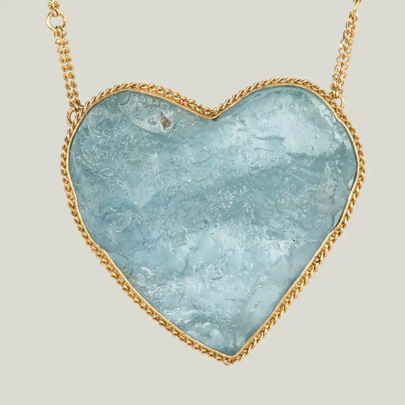 One of a Kind Large Aquamarine Heart Necklace - Amali (Consigned)