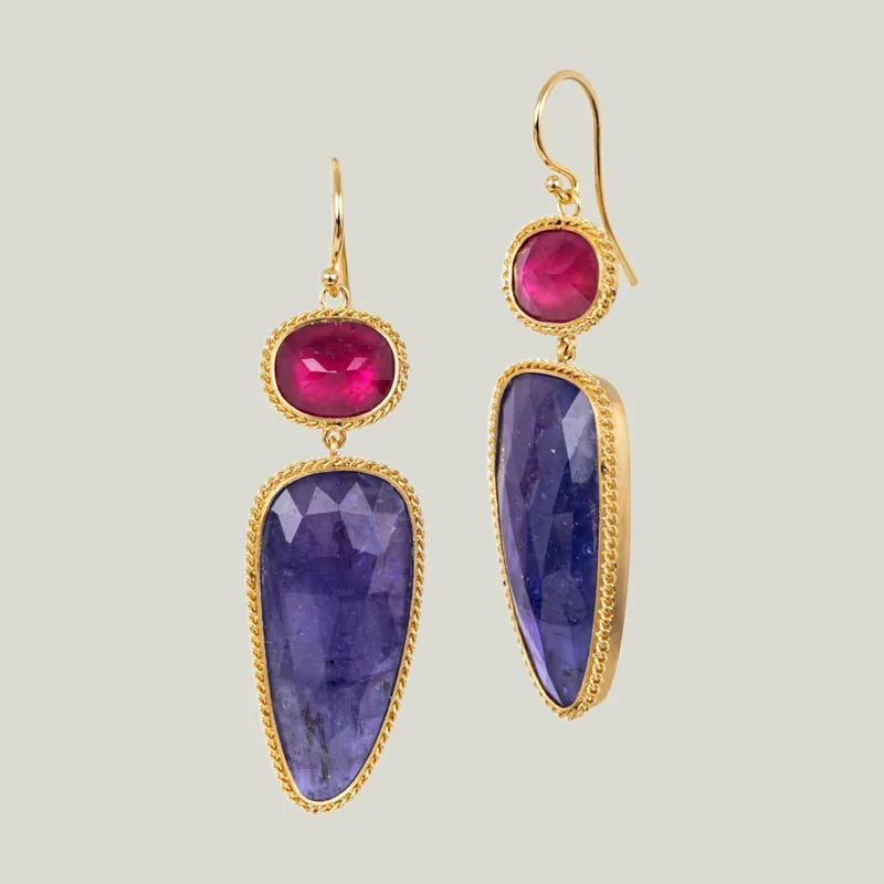 One of a Kind Tourmaline and Tanzanite Petal Earrings - Amali (Consigned)