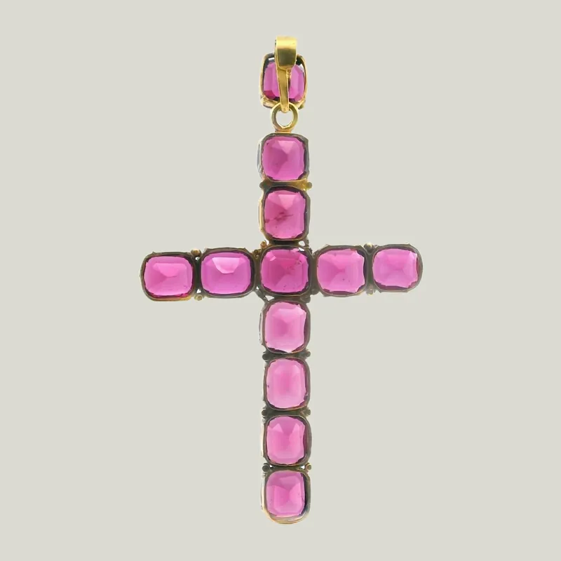 Victorian Gold Garnet Cross Pendant - Odeon Collection (Leased)