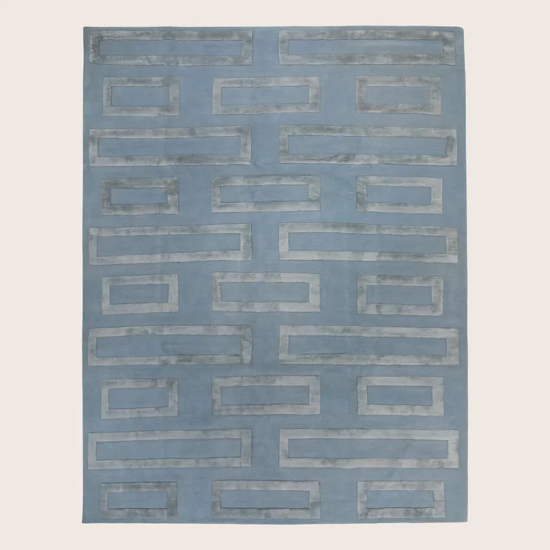 Blue Contemporary Wool Silk Blend Rug - 8' x 10'