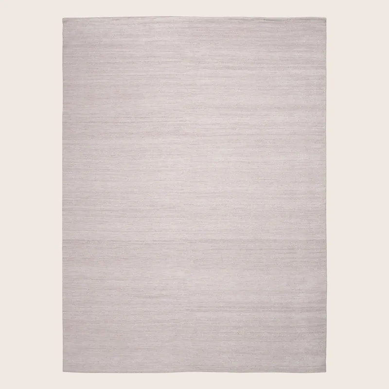 White & Pink Solid Saree Silk Kilim Rug - 10' x 14'