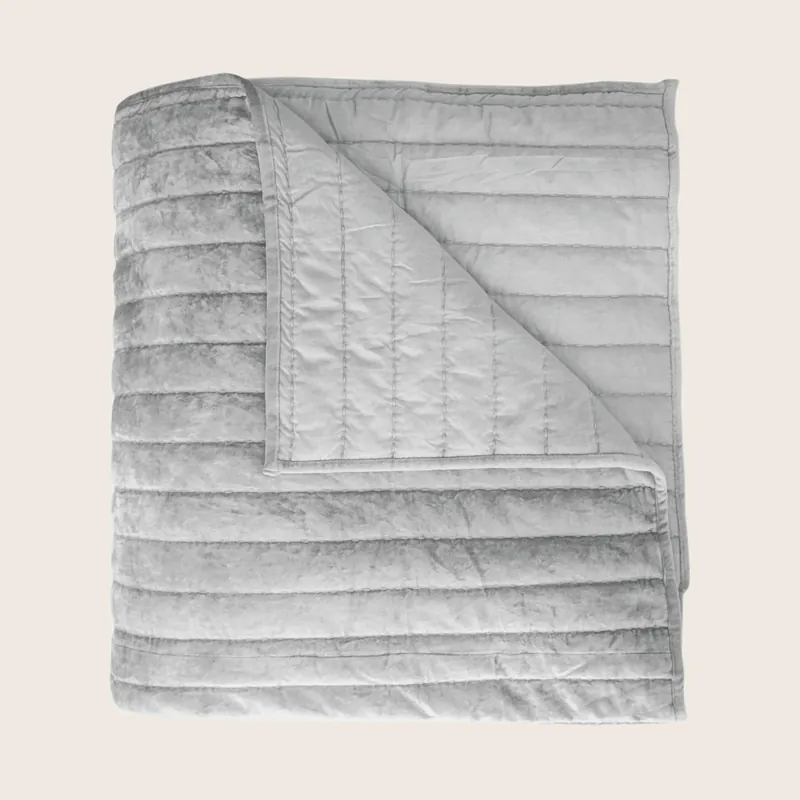 Channel Velvet Quilted Coverlet Grey - Kevin O'Brien (Drop Ship)