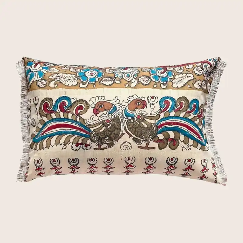 Peacock Block Print Lumbar Pillow - Threads Soft Goods