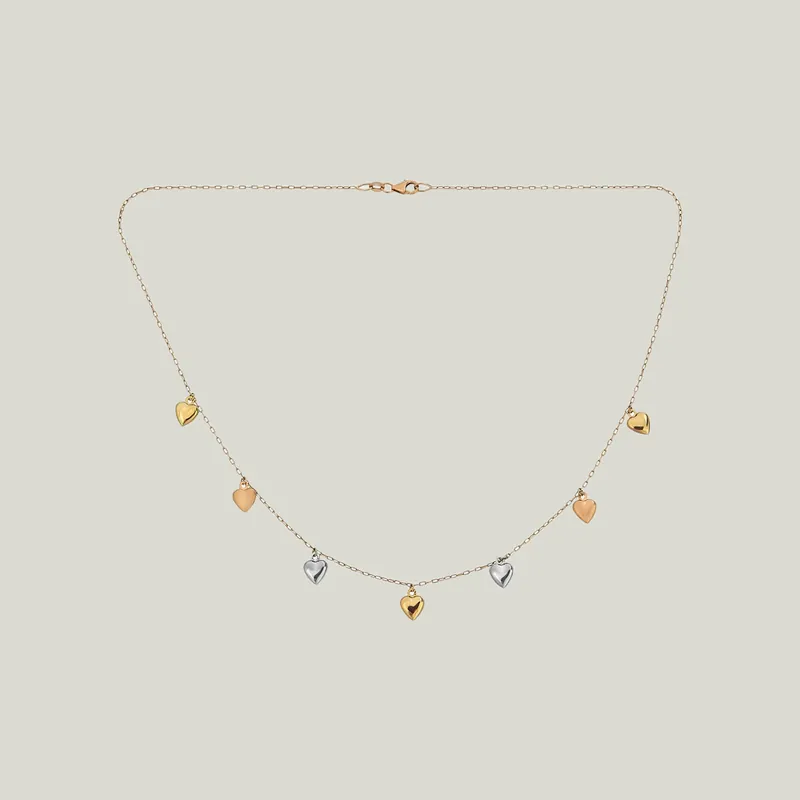 Tri-Color Gold Puffy Heart Chain