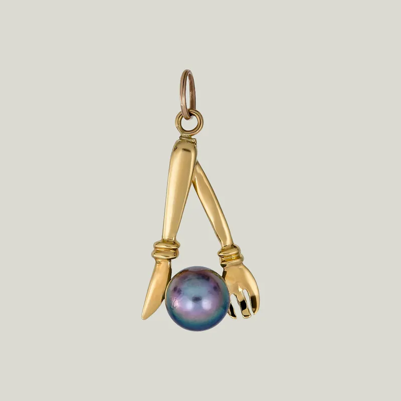 Vintage Cultured Pearl Fork and Knife Charm - Odeon Collection (Leased)