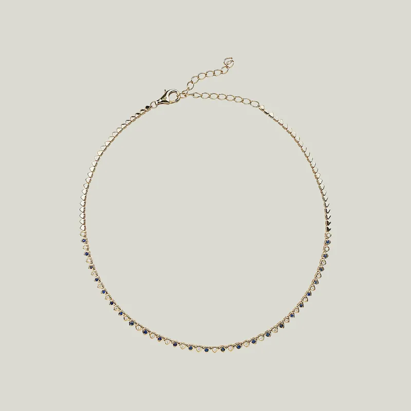 Diamond + Blue Sapphire Heart Tennis Necklace - Lee Jones (Drop Ship)