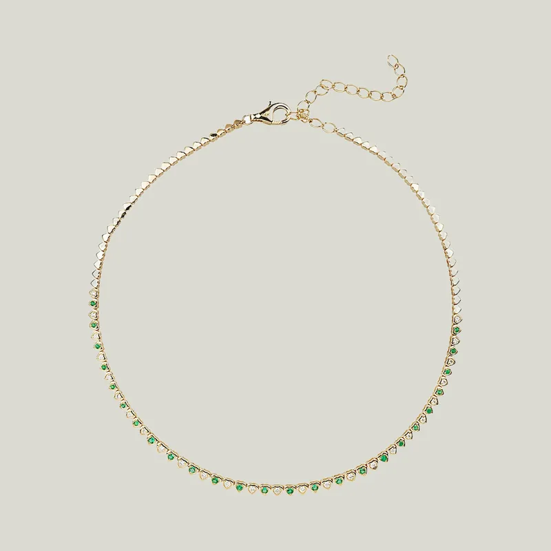 Diamond + Emerald Heart Tennis Necklace - Lee Jones (Drop Ship)