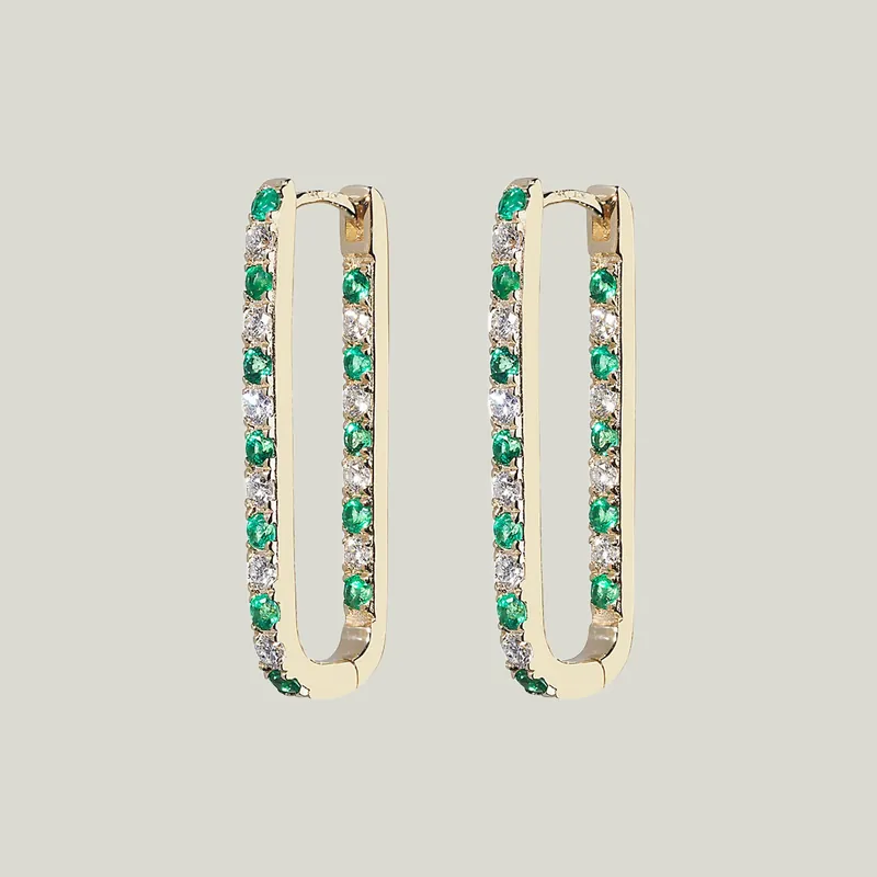 Diamond + Emerald Inside Out Large Paperclip Hoop Earring - Lee Jones (Drop Ship)