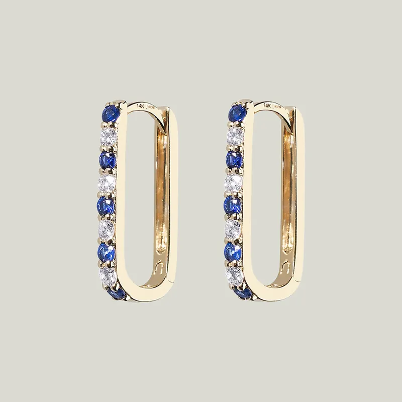 Diamond + Blue Sapphire Small Paperclip Hoop Earring - Lee Jones (Drop Ship)