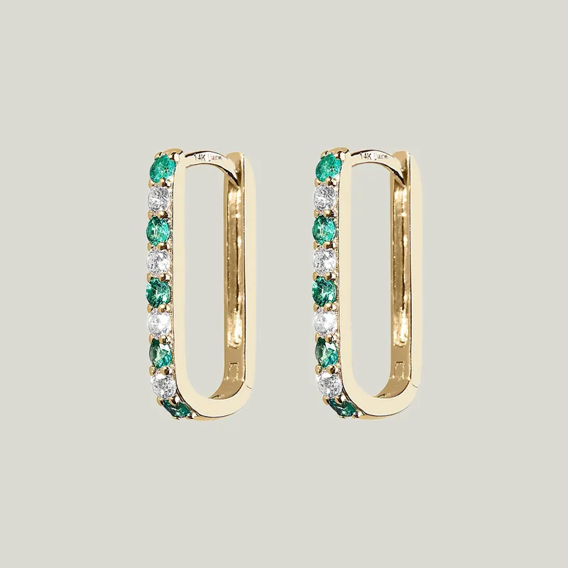 Diamond + Emerald Small Paperclip Hoop Earring - Lee Jones (Drop Ship)