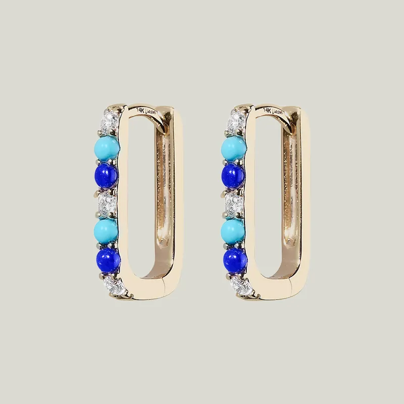 Diamond, Lapis + Turquoise Small Paperclip Hoop Earring - Lee Jones (Drop Ship)