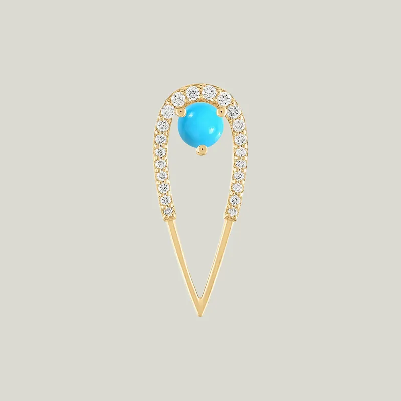 Peacock Stud Earrings, Yellow Gold, White Diamond, Turquoise, Large - Eden Presley (Consigned)