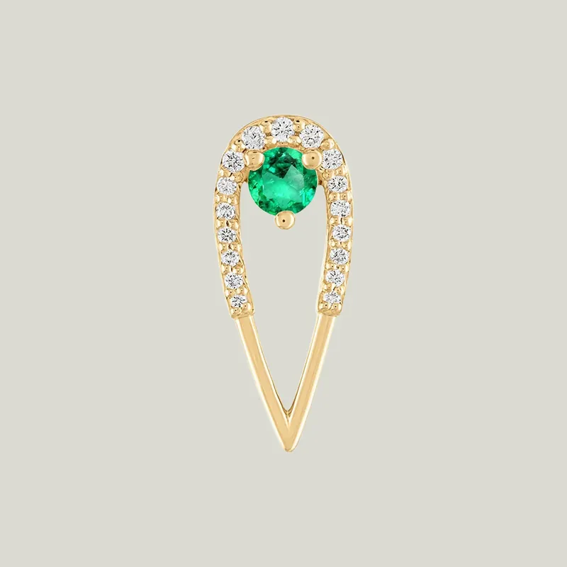 Peacock Stud Earrings, Yellow Gold, White Diamond, Emerald, Medium - Eden Presley (Consigned)