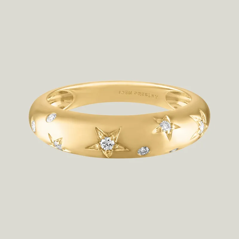 Celeste Dome Ring, Yellow Gold, White Diamonds, Small, Size 7 - Eden Presley (Consigned)