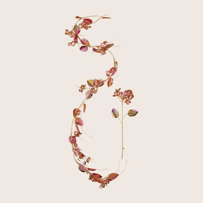 Faux Flower Garland w Pearls, Pink & Gold Color - Creative Co-Op