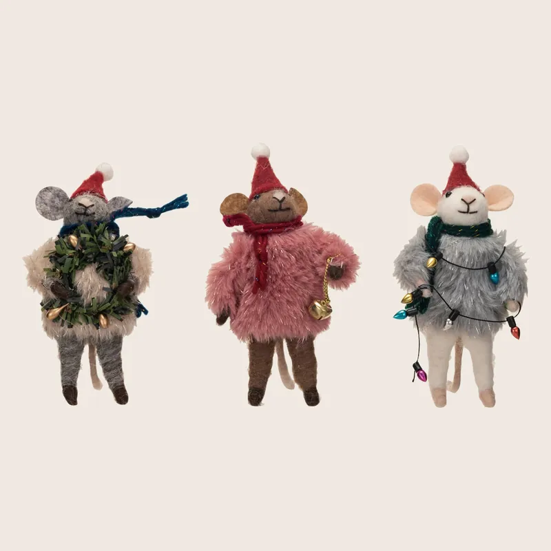 Wool Felt Mouse w Faux Fur Sweater, Assorted - Creative Co-Op