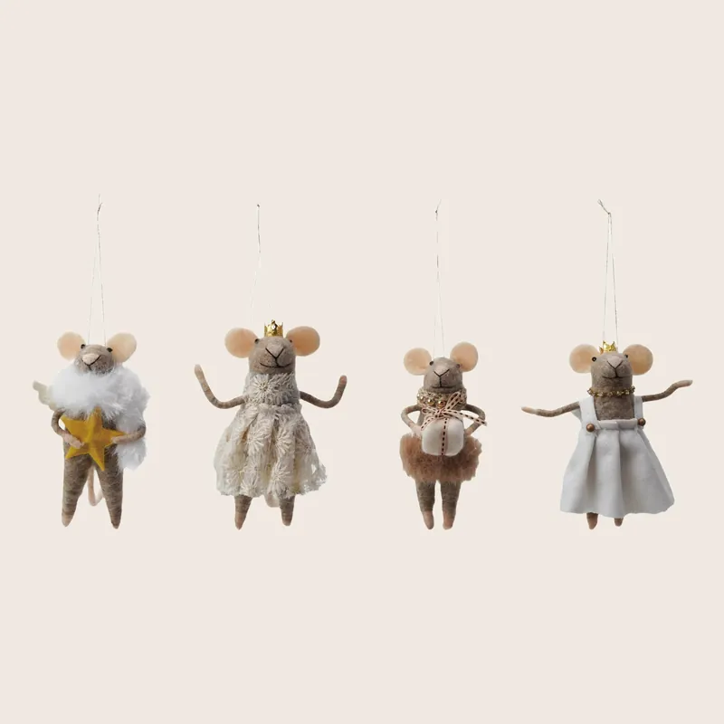Wool Felt Mouse in Party Clothes Ornament, Assorted - Creative Co-Op