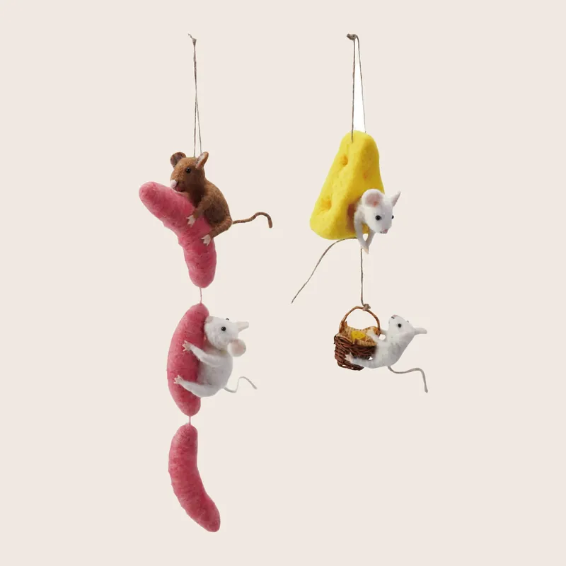 Wool Felt Mice on Food Ornament, Assorted - Creative Co-Op