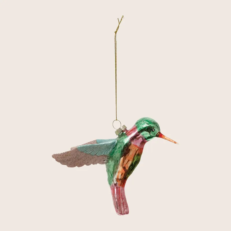Glass Hummingbird Ornament, Multi Color - Creative Co-Op