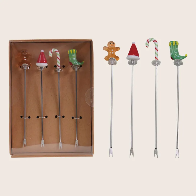 S/4 Stainless Steel Picks w Blown Glass Icons - Creative Co-Op