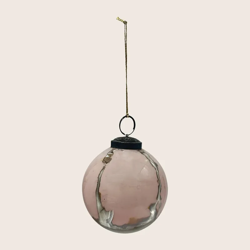 Distressed Round Glass Ball Ornament - Creative Co-Op